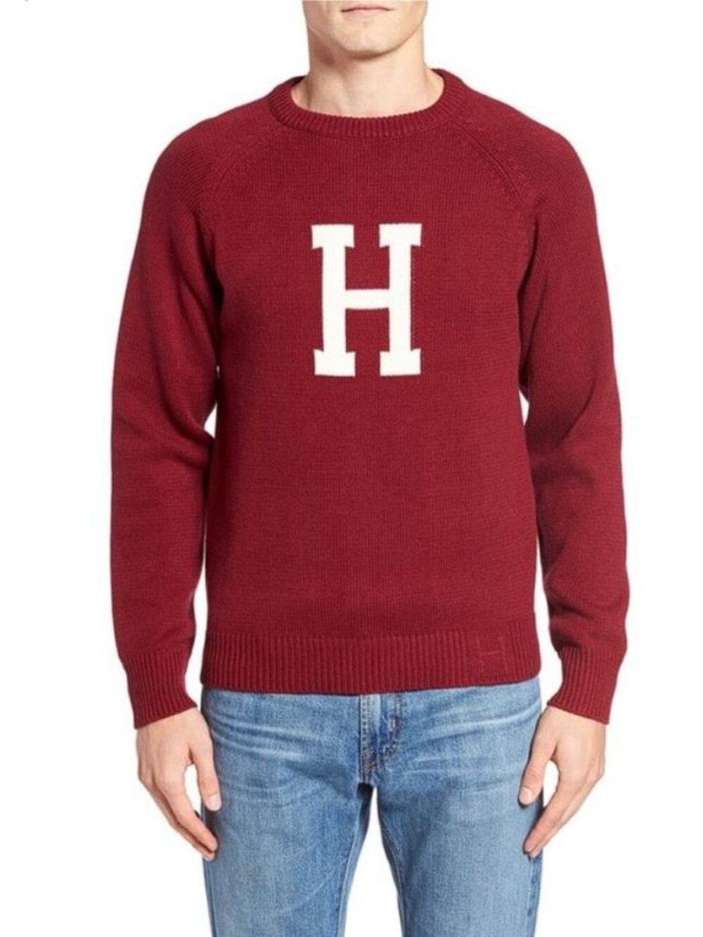 HILLFLINT Men's Harvard H Retro Style Letter Sweater Size M In Crimson